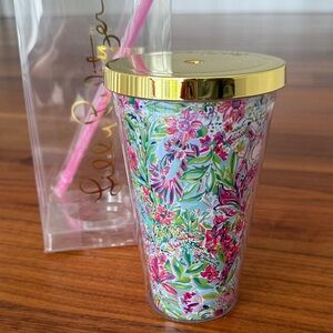 Lilly Pulitzer 18oz Colorful Floral Tumbler with Gold Lid
